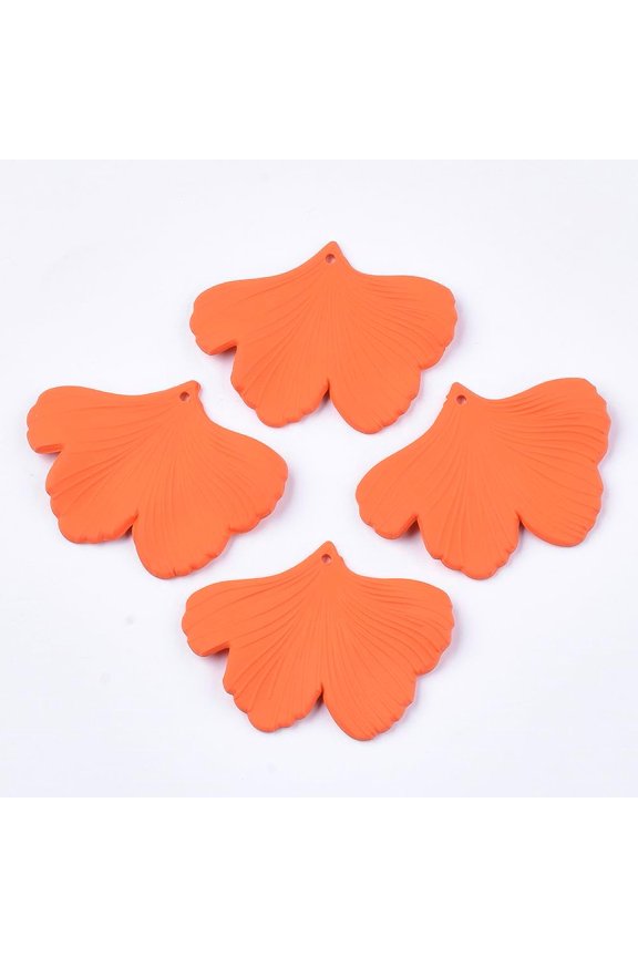 10 Pcs Rubberized Style Spray Painted Acrylic Pendants Ginkgo Leaf Pendant Jewel Coral Pendant Accessory for Women DIY Necklace Bracelet Earring Jewelry Craft Making 33x45x2mm Hole: 1.4mm
