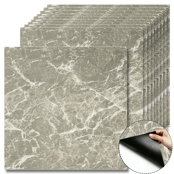 10 Pcs Sage Green Marble Peel and Stick Floor Tiles, 12x12 in Covers 10 Sq. Ft. Self-Adhesive DIY Vinyl Flooring, Removable & Waterproof for Bathroom, Kitchen, Walls, Bedroom