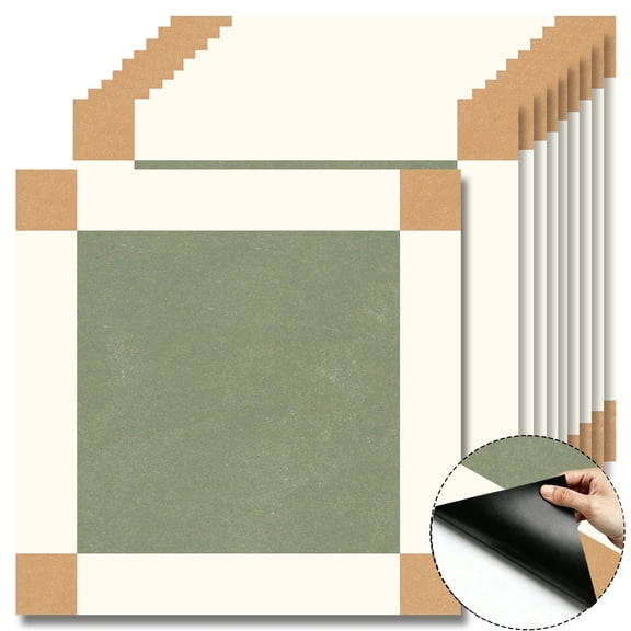 10 Pcs Sage Green Retro Peel and Stick Floor Tiles, 12x12 Inch Covers 10 Sq.Ft, Self-Adhesive DIY Vinyl Flooring, Removable Waterproof Scratch Resistant, for Bathroom Kitchen Wall Bedroom Stair Home