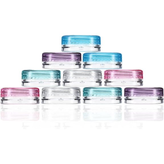 10 Pcs Sample Containers with Lids, 2 Gram Mini Makeup Cosmetic Sample Plastic Containers Refillable Round Cosmetic Samples Pots Jars for Lip Balms Lotion Beauty Products (Multi color Lids)