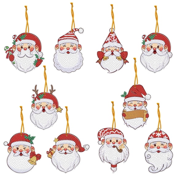 10 Pcs Santa Diamond Art Christmas Gift Tags Small Diamond Dots Painting Christmas Tree Hanging Ornaments DIY 5D Mini Gem Art Hanging Decorations Bead Paint by Number Handmade Crafts Home Decor