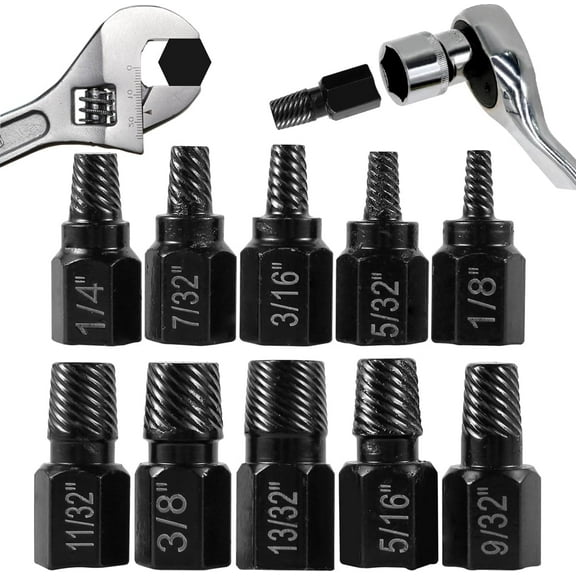 10 Pcs Screw Extractor Set, Hex Head Easy Out Bolt Extractor Set, Multi-Spline Stripped Screw Extractor Set, Broken Bolt Remover Kit, Damaged Screw Extractor Set for Removing Broken Studs, Bolts