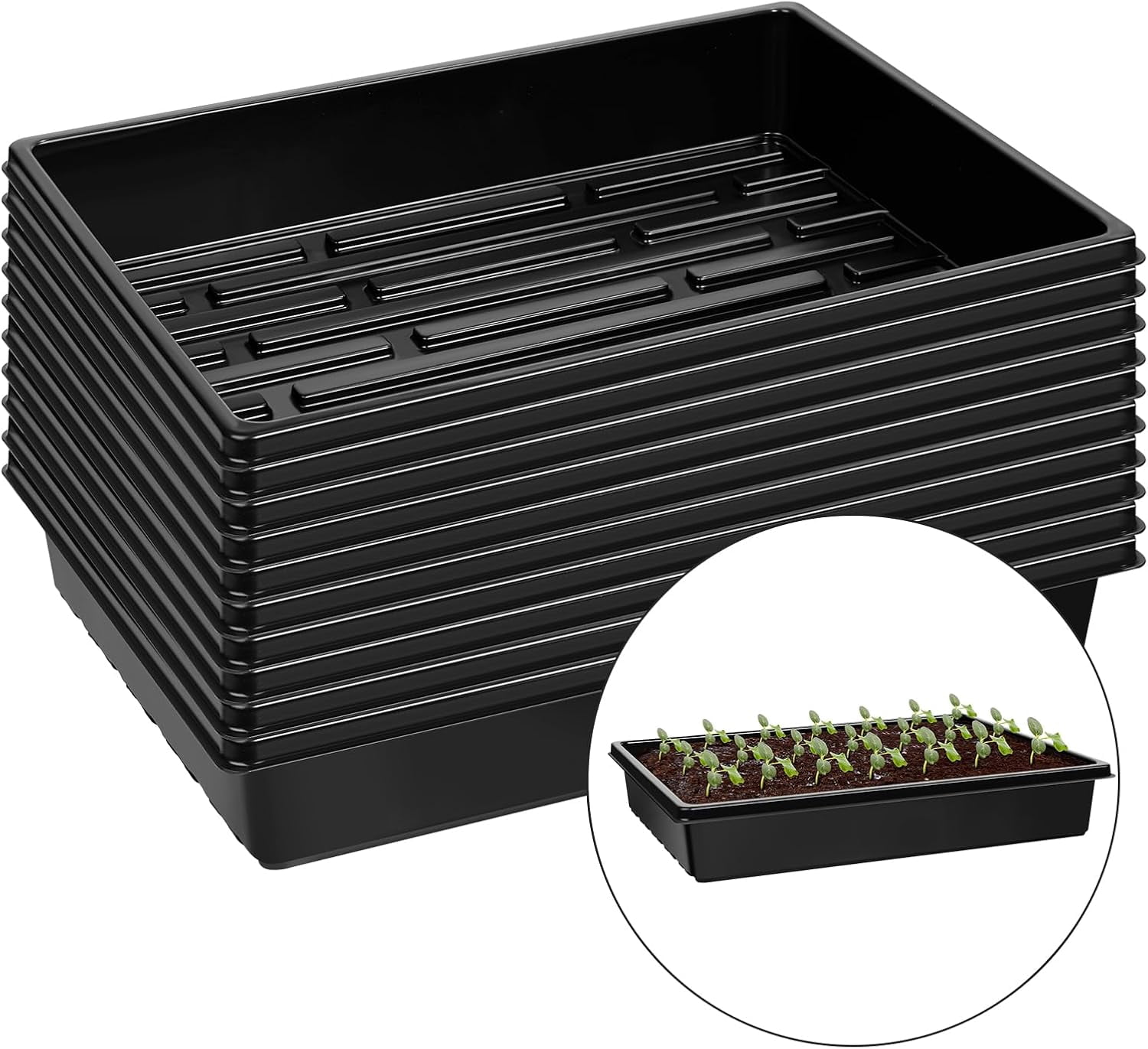10 Pcs Seed Starter Tray Kit 1014 Seed Starting Trays Square Seedling Plant Tray Planting Sturdy Microgreens Growing Trays Reusable Germination Tray Indoors No Holes, 14x11x2.5In