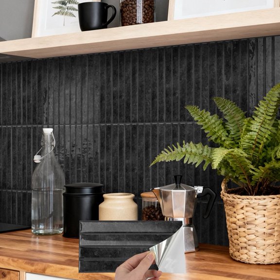 10 Pcs Self Adhesive 3D Tiles Stickers Wall Decals 9.68 x 4.72inch Black Gray Mosaic Marbling Waterproof Peel and Stick Kitchen Backsplash
