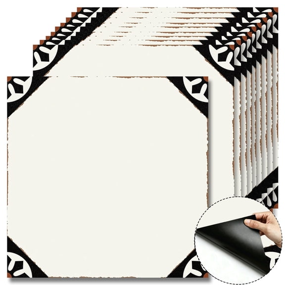 10 Pcs Self-Adhesive DIY Vinyl Flooring Tiles, 12"x12" Covers 10 Sq.Ft, Retro Moroccan Pattern Peel and Stick Floor Tiles, Removable Waterproof, For Bathroom Kitchen Wall Bedroom Stair Home Decor