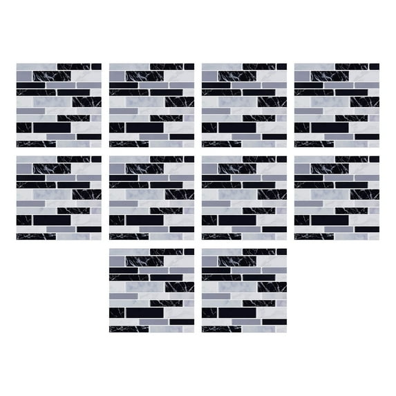 10 Pcs Self-Adhesive Tile Transfer, Peel and Stick Tile Decal, Water-Proof Backsplash Wall Tile Sticker for Kitchen Bathroom Decor, Multicolor Brick Metal Marble, 6x6inch