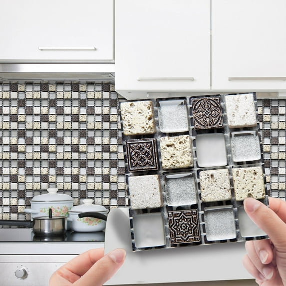 10 Pcs Self-Adhesive Tile Transfer for Home Decor, Peel and Stick Decal, Water-Proof Backsplash Wall Sticker for Kitchen Bathroom, 3.94x3.94inch,D