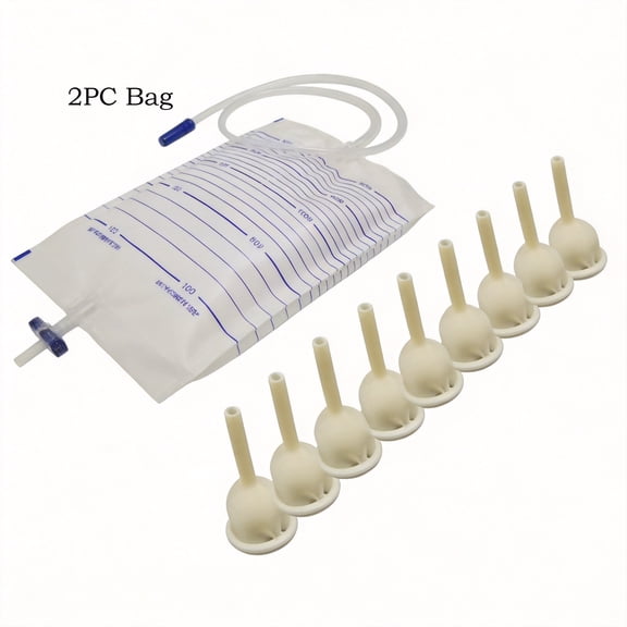 10 Pcs Self-Sealing Latex Male External Condom Catheter Kit, Includes 2Pack 2000ml Hanging Drainage Bag, Complete Incontinence Urinary Collection System for Men