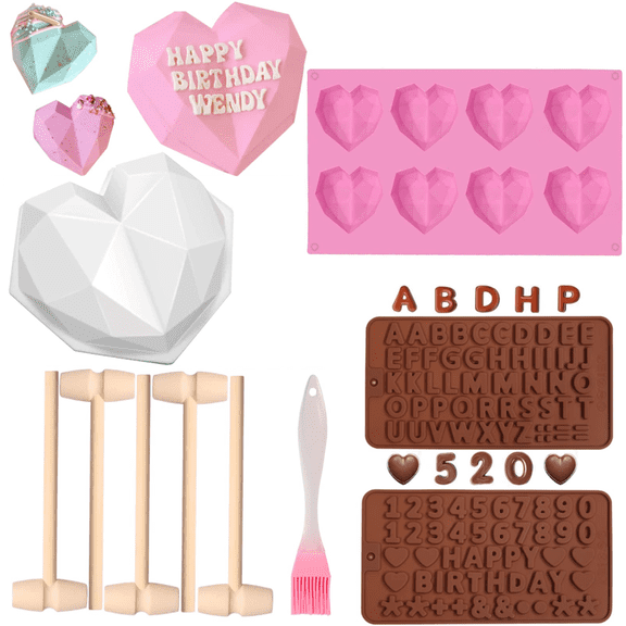 10 Pcs Silicone Heart Molds Set Number and Letter Molds for Cake Decoration, Heart Shaped Chocolate Molds for Baking Candy Ice Cubes