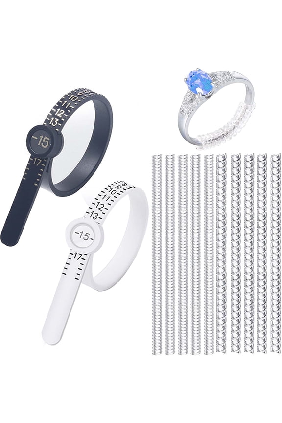 10 Pcs Silicone Ring Size Adjuster 2Pcs Ring Sizer Measuring Tool Reusable Finger Size Gauge Measure Set Ring Sizer Adjuster for Loose Rings Jewelry Sizing Tools 1-17 USA Rings Size