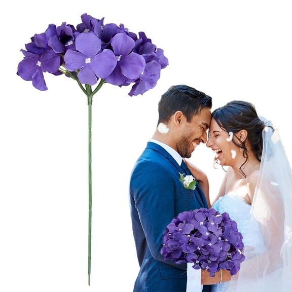 10 Pcs Silk Hydrangea Heads with Stems, Artificial Flowers for Home Wedding Decor, 7-inch Faux Hydrangea for Diy Bouquets and Centerpieces, Purple