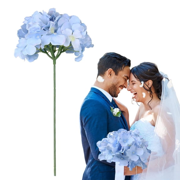10 Pcs Silk Hydrangea Heads with Stems (Blue) - 7" Artificial Flower Heads for Wedding Bouquets, Centerpieces & Home Decor
