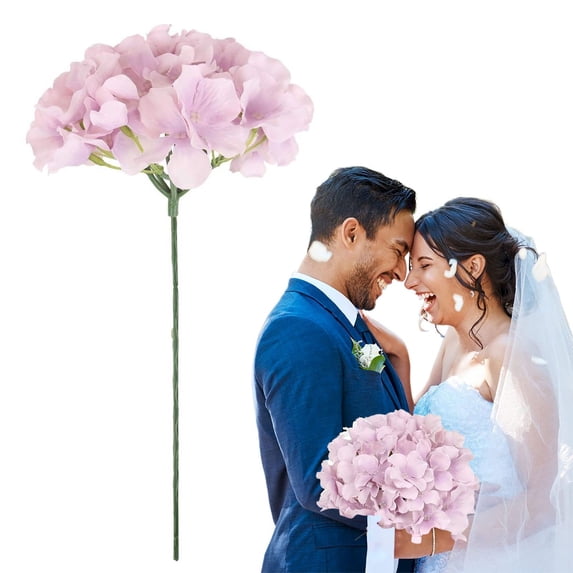 10 Pcs Silk Hydrangea Heads with Stems (Pink) - 7" Artificial Flower Heads for Wedding Bouquets, Centerpieces & Home Decor