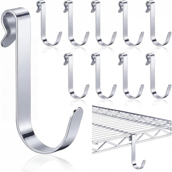 10 Pcs Silver J Hooks for Wire Shelving 3.5 Inch Large Heavy Duty Metal Shelf Racks Accessories