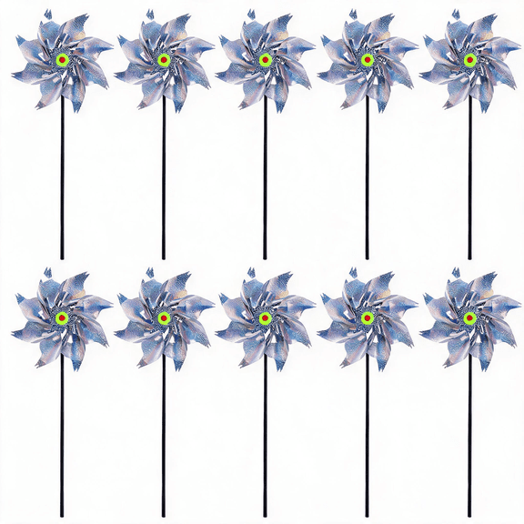 10 Pcs Silver Reflective Windmills, Octagonal Wind Spinners for Garden, Yard & Farm Outdoor Decoration