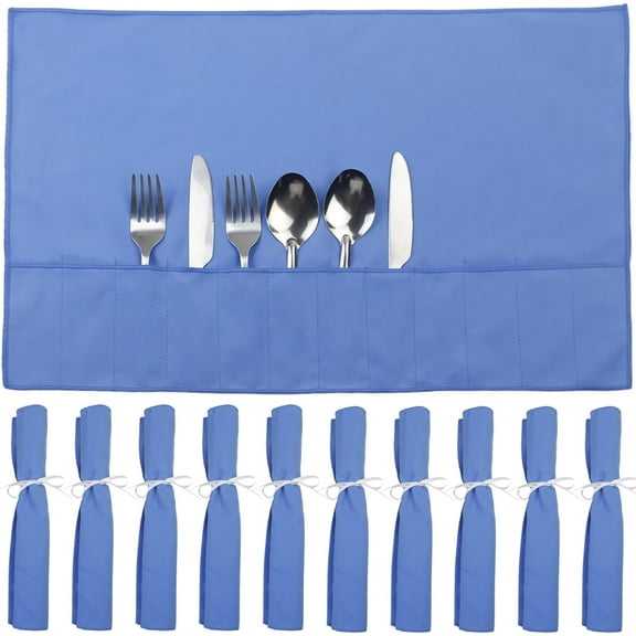 10 Pcs Silverware Organizer,Silver Storage Cloth Felt Flatware Organizer, Silver Protector Bags, Place Setting Roll with Stylish White Ribbon for All Kitchen Cutlery Utensil