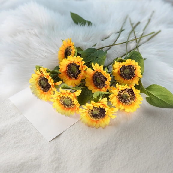 10 Pcs Artificial Sunflowers, Lifelike Silk Sunflower Stems for Home Decor, Bendable Faux Flowers for Kitchen Table Arrangements