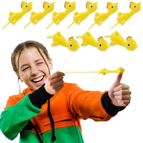 10 Pcs Slingshot Chicken Flying Finger Toys - Stretchy Rubber Flick Chicks Shooting Game - Stress Relieve Fidget Toy (4 Inch)