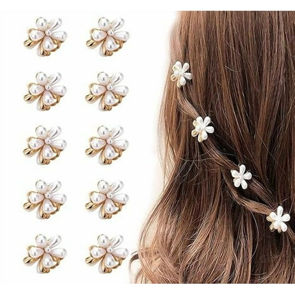 10 Pcs Small Mini Pearl Claw Clips with Flower Design, Sweet Artificial Bangs Clips Decorative Hair Accessories for Women Girls
