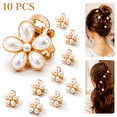 thumbnail image 1 of 10 Pcs Small Mini Pearl Claw Clips with Flower Design, Sweet Artificial Bangs Clips Decorative Hair Accessories for Women Girls, 1 of 6