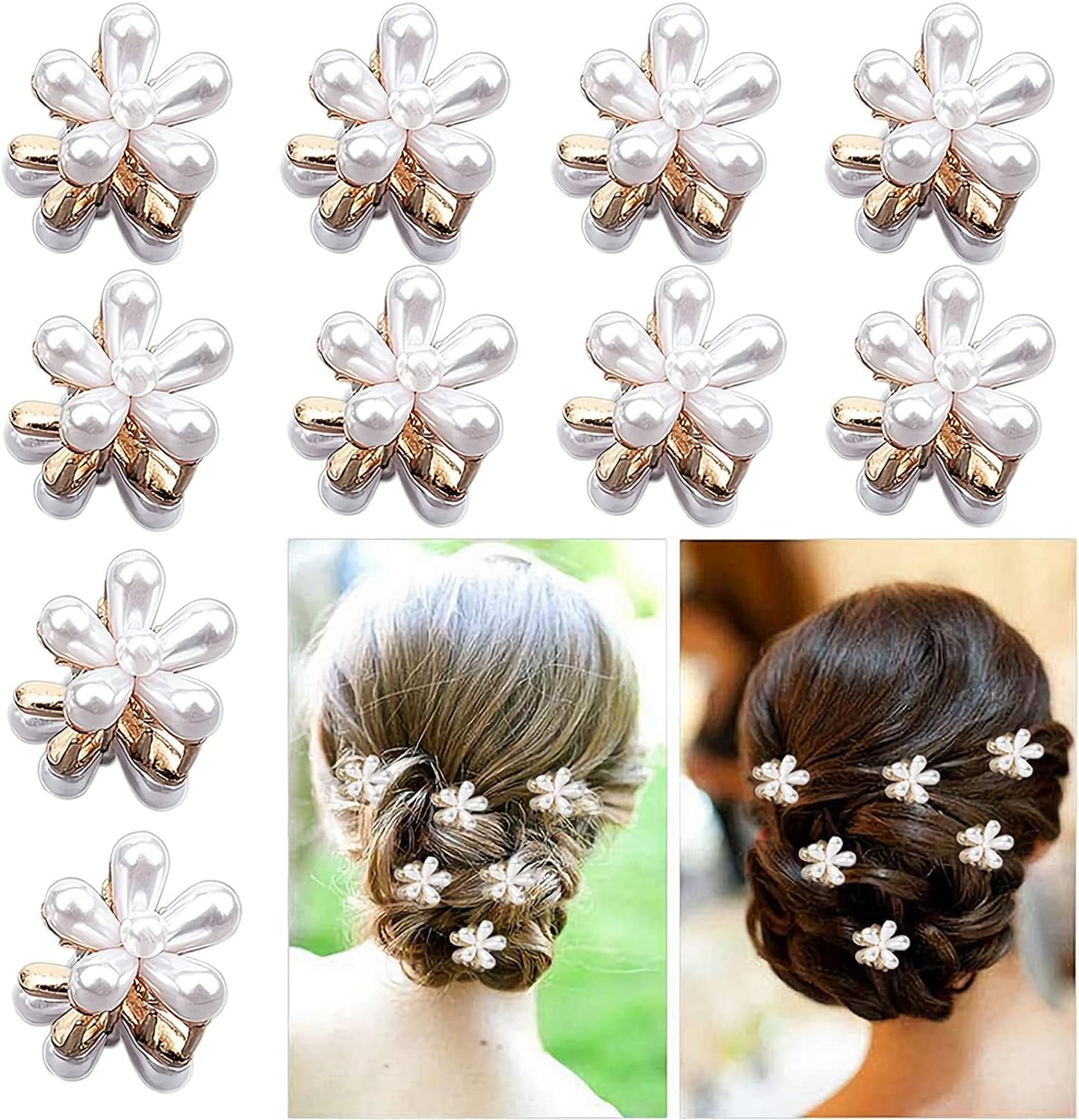 10 Pcs Small Pearl Flower Hair Claw Clips Mini Decorative 