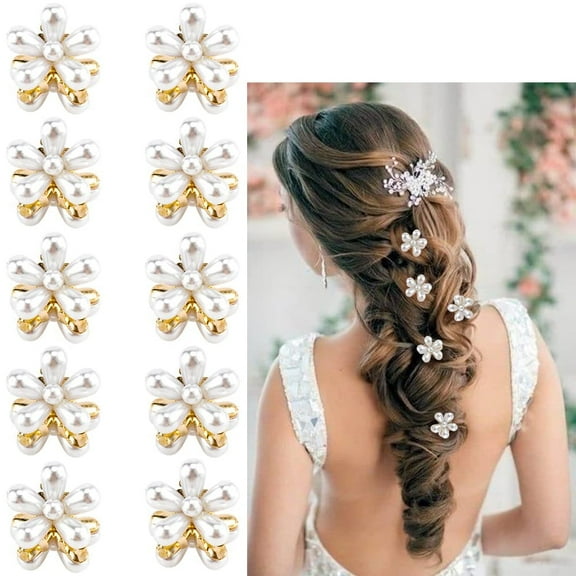 10 Pcs Small Pearl Hair Clips Mini Pearl Claw Clips with Flower Design, Sweet Artificial Bangs Clips Decorative Hair Accessories for Women Girls