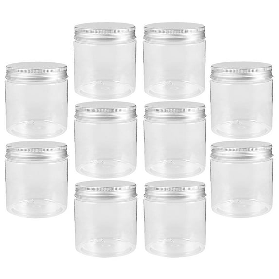 10 Pcs Small Plastic Container Reusable Multicooker Plastic Jars 250ml Mini Transparent Silver Aluminum Lid Jar Set Jam Pet Plastic