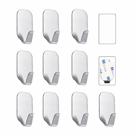 Rongsi Adhesive Wall Hooks, 10 Pcs Small Self Adhesive Hooks, Door Back Stick-On Towel Hooks, Hanging Coat Hat Key Washcloths Aprons