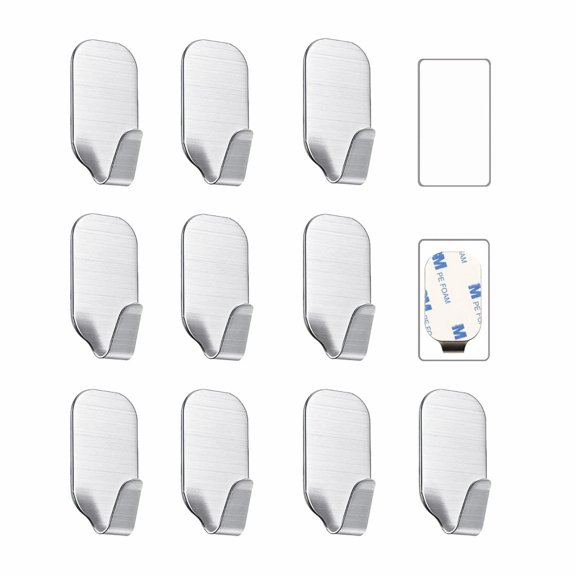 Rongsi Adhesive Wall Hooks, 10 Pcs Small Self Adhesive Hooks, Door Back Stick-On Towel Hooks, Hanging Coat Hat Key Washcloths Aprons