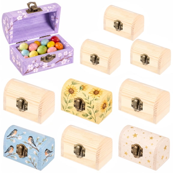 10 Pcs Small Wooden Treasure Chest Boxes,Unfinished Small Treasure Chest