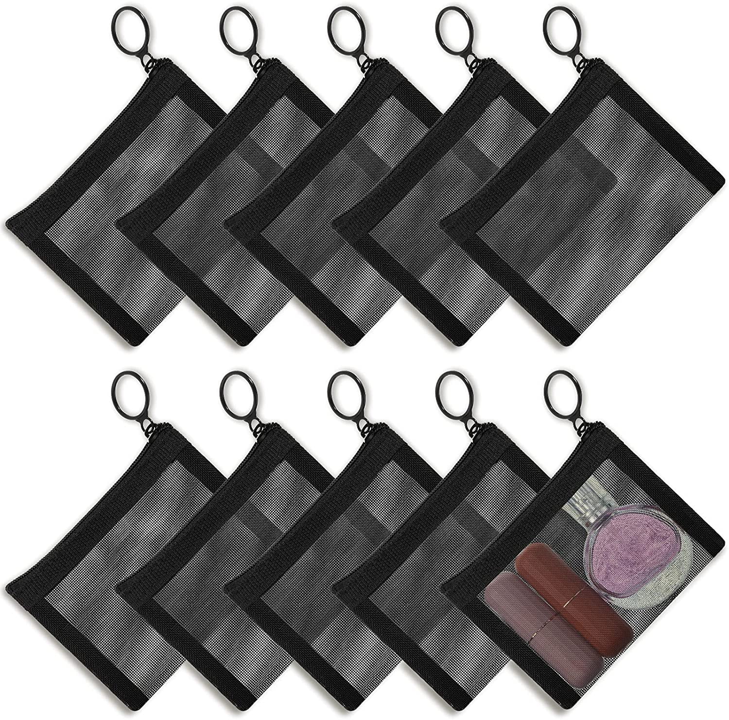 10 Pcs Small Zipper Pouch Mini Mesh Zipper Cosmetic Bags Nylon Mesh Coin Purse Small Portable Cosmetic Case Mesh Storage Bags with Key Holder for