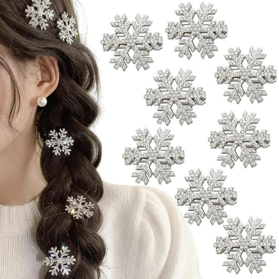 10 Pcs Snowflake Hair Clips Shinny Rhinestone Snowflake Hairpins 1.2 Inch Xmas Hair Barrettes Winter Hair Accessories Alligator Clips for Women Girls Christmas Party Supplies