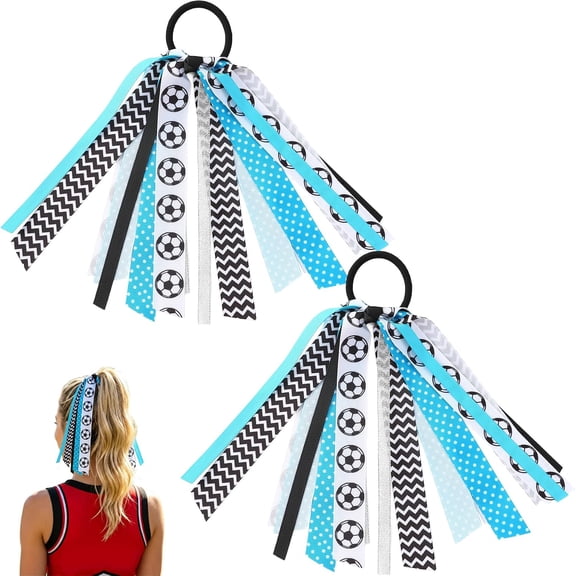 10 Pcs Soccer Hair Accessories for Girls, Holder Streamer Elastics, Soccer Hair Ties, Soccer Ribbon,Soccer Scrunchies for Girls Ponytail Holder Scrunchies Gifts