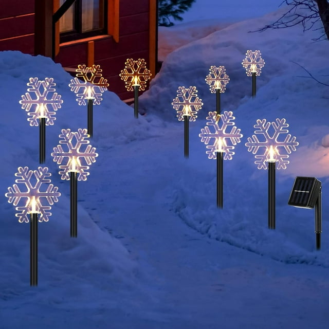 10 Pcs Solar Christmas Pathway Lights Snowflake Garden Decorative