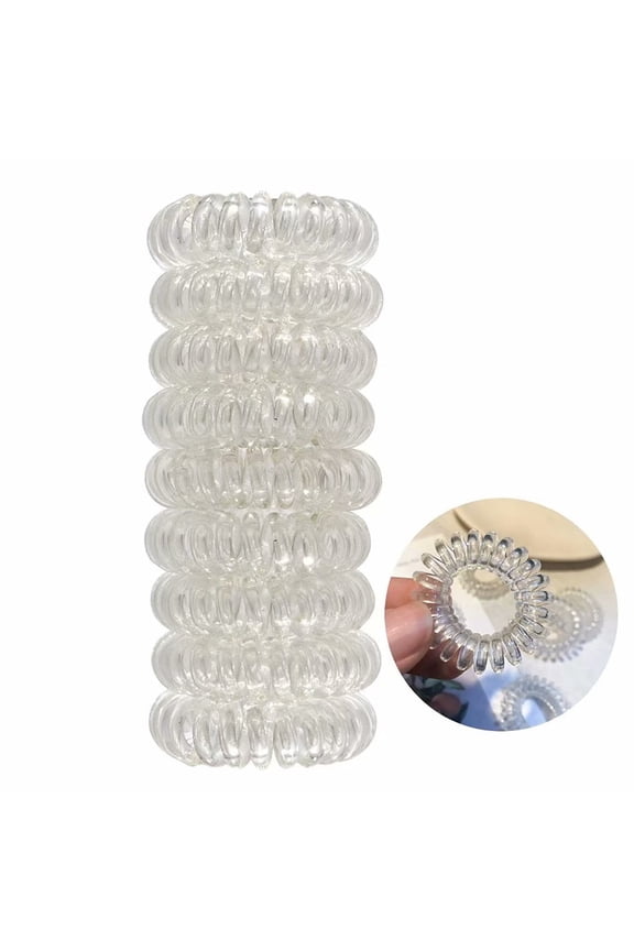 10 Pcs Spiral Coil Hair Ties Phone Cord Plastic Hair Ties Spiral Bulk Coils Ponytail Holder Scrunchies Clear Hair Coils For Women Thin Thick Curly Hair ( Transparent)