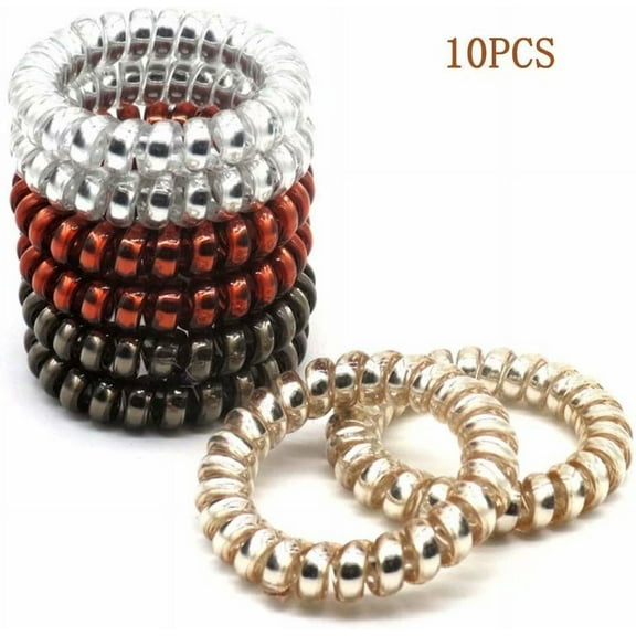 10 Pcs Spiral Hair Ties Crease Free Hair Ties Ponytail Holders Spiral Telephone Cord Bands Metallic Elastic Hair Ties for Women Girl (4 Metallic Colors)