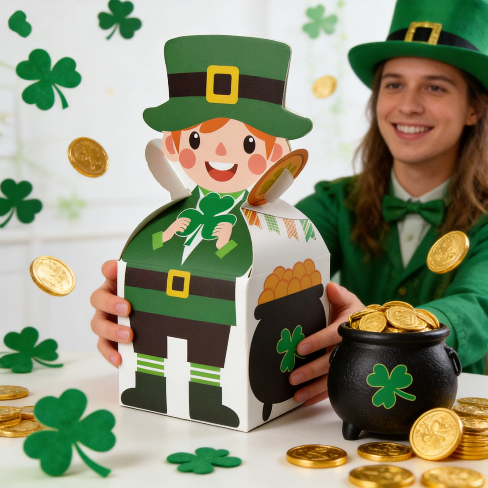 10 Pcs St Patricks Day Treat Boxes Green Shamrock Paper Candy ...