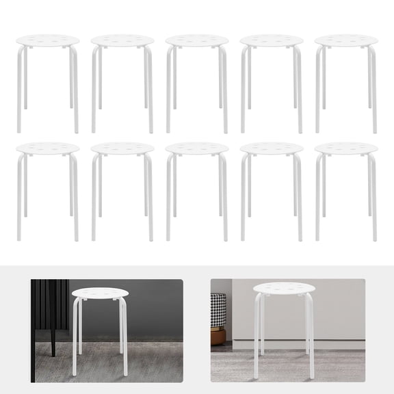 10 Pcs Stacking Stools Set with Metal Legs, Portable Plastic Chairs Backless with Round Top for Office Home School