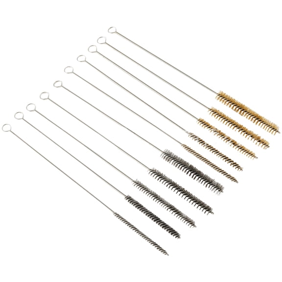 10 Pcs Stainless Steel and Brass Pipe Cleaning Brushes Set, 0.23-0.59 in (6-15 mm) Sizes, Long-lasting Wire Brushes for Rust, Dust, and Burr Removal, Long Handle with Hanging Ring