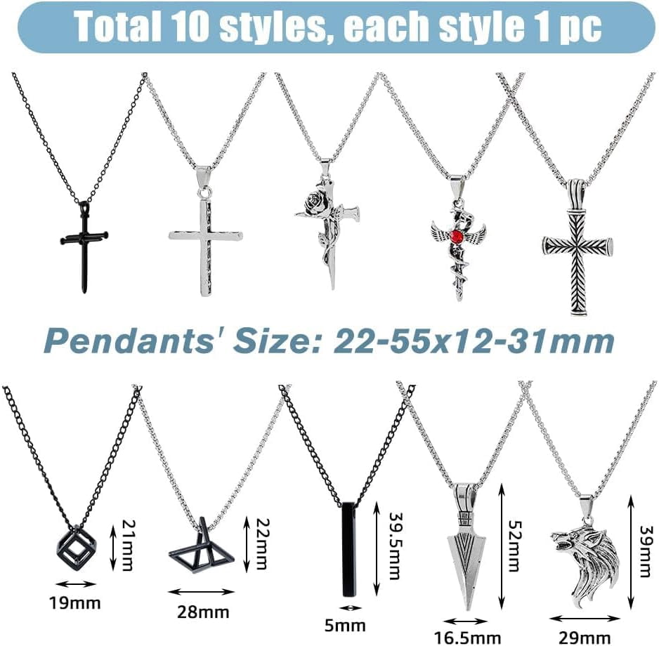 Stainless Steel Layered Cross Necklace - Rope & Box Chain Set For Men & Women, 16-26 Inch - View #10