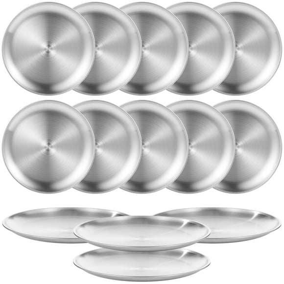10.2" Stainless Steel Plates, Dinner Plate Sets for Kitchen, Camping Plates 10Pcs for Picnic, Outdoor Party