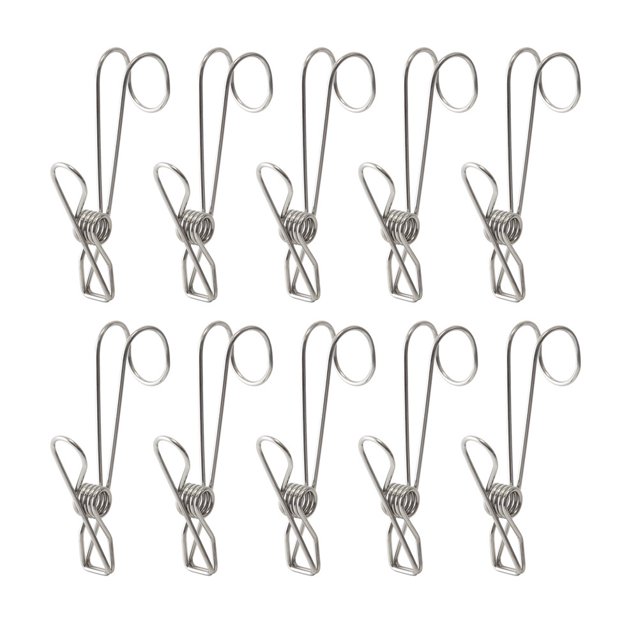 10 Pcs Stainless Steel Hook Clip Hangers Home Clothespins Strong Clips