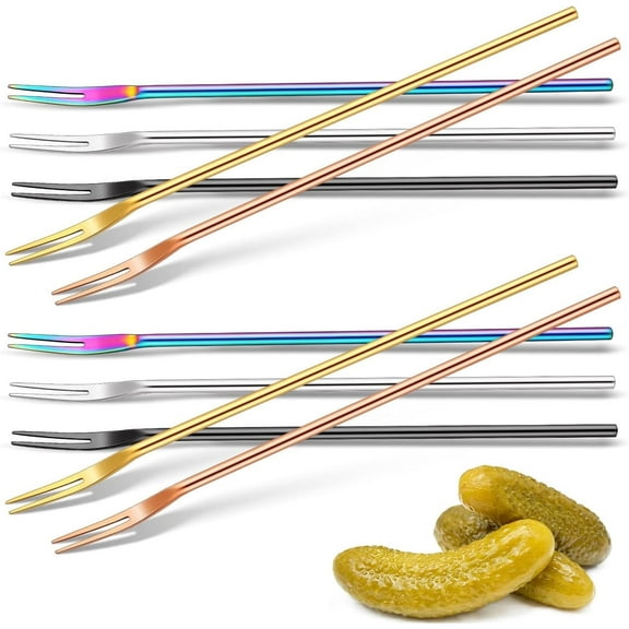 10 Pcs Stainless Steel Pickle Fork, 8.66 Inches Long Handle Olive Fork,304 Stainless Steel Cocktail Forks,Dessert Fork, Fruit Forks for Dessert Appetizer Cocktail Fruit and Vegetables (Multicolor)