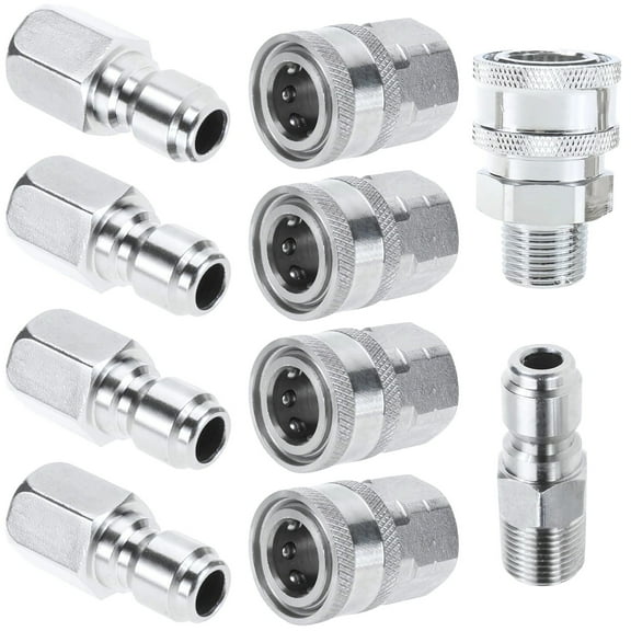 10 Pcs Stainless Steel Quick Connect Fittings Set, 1/4 Inch Pressure Washer Adapter, NPT Standard, Rust-Resistant High-Pressure Up to 5000 PSI