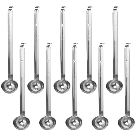 10 Pcs of Stainless Steel Soup Ladles 1 oz with Long Handle, Hooked for Easy Hanging, Great for Cooking, Catering, and Hotel Use, Long-Lasting and Rust-Resistant