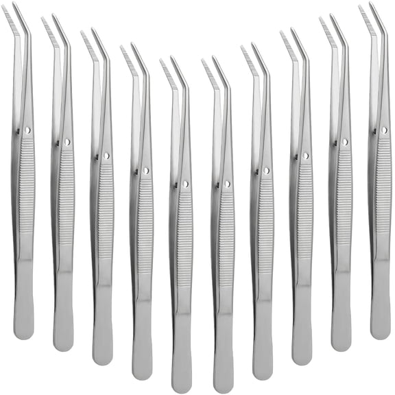 10 Pcs Stainless Steel Tweezers for Crafting Curved Serrated Tip Multipurpose Forceps, Precision Sewing Machine Tweezers Bulk for Jewelry Making, Electronics, Beading, and DIY Projects (Silver)