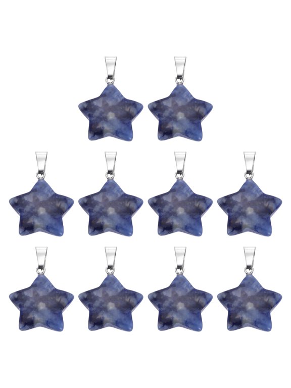 10 Pcs Star Stone Pendants, 20mm Natural Crystal Star Charm Blue Point Pentagram Charms Worry Stones for Meditation Energy DIY Necklace Jewelry Making