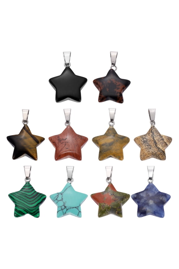 10 Pcs Star Stone Pendants, 20mm Natural Crystal Star Charm Warm 10 Colors Pentagram Charms Worry Stones for Meditation Energy DIY Necklace Jewelry Making