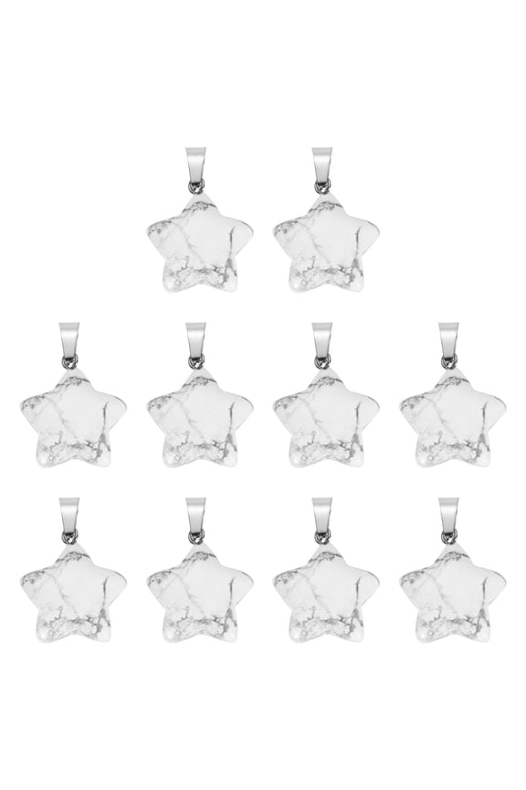 10 Pcs Star Stone Pendants, 20mm Natural Crystal Star Charm White Pentagram Charms Worry Stones for Meditation Energy DIY Necklace Jewelry Making