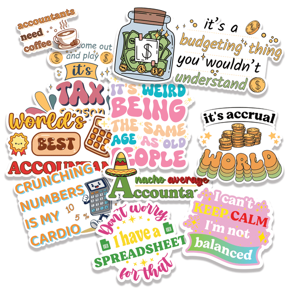 10 Pcs Sticker Sheet CPA Gift, Accountant Gift, CPA Sticker, Accountant Sticker, Funny CPA Gift Idea Waterproof Sticker for Accountant